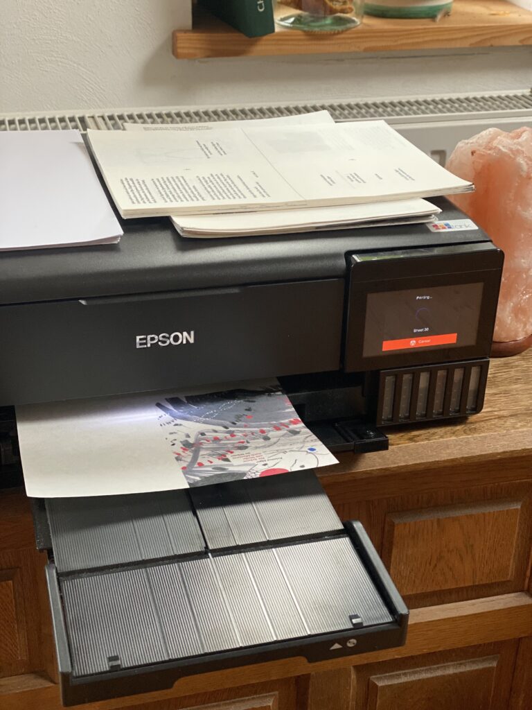 für schritt um welle nach Moment Vorbereitungen, Notizbücher, erste Testdrucke, hinter den Kulissen, making of